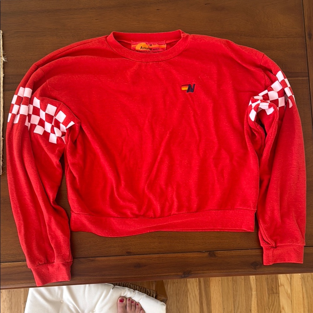 Aviator Nation Red and White Relaxed Sweatshirt